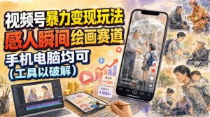 视频号暴力变现玩法,感人瞬间绘画赛道,手机电脑均可-稀缺资源库