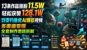 13条作品涨粉11.5W,轻松获赞128.1W,戏耍钓鱼佬AI爆款视频,多渠道变现,全套制作思路拆解-稀缺资源库