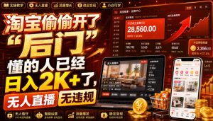 淘宝偷偷开了“后门”,懂的人已经日入2K+了,无人直播无违规,一台电脑=一家24小时营业的线上门店【揭秘】-稀缺资源库