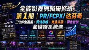 全能影视剪辑研修班第1期|PR/FCPX/达芬奇三软件全覆盖・剪辑思维・商业实战・调色包装全链路系统课-稀缺资源库
