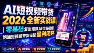 AI短视频带货2026全新实战课|零基础复刻爆款AI带货视频,跑通短视频带货完整盈利闭环-稀缺资源库