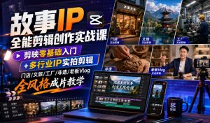 故事IP全能剪辑创作实战课｜剪映零基础入门+多行业IP实拍剪辑，门店/文旅/工厂/非遗/老板Vlog全风格成片教学-稀缺资源库