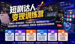 短剧达人变现训练营|平台授权入驻+爆款剧集选材下载+账号运营养号+多平台挂载发布+剪辑实操+违规问题处理全流程落地课-稀缺资源库