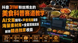 抖音31W粉丝博主的美食科普赛道教学,AI文案撰写+声音克隆配音+剪辑实操,解锁精选独家收益-稀缺资源库