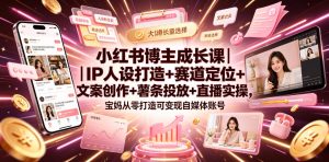 小红书博主成长课|IP人设打造+赛道定位+文案创作+薯条投放+直播实操,宝妈从零打造可变现自媒体账号-稀缺资源库