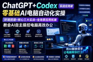 ChatGPT+Codex实战应用课｜零基础AI电脑自动化实操，环境搭建+核心三大实战+全场景应用拓展，教会AI自主操控电脑高效办公-稀缺资源库