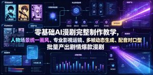 零基础AI漫剧完整制作教学,人物场景统一画风、专业影视运镜、多帧动态生成、配音对口型,批量产出剧情爆款漫剧-稀缺资源库