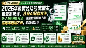 2026年最新公众号流量主运营系统课,独家AI写作方法,0-AI率润色方法、批量做号隔离方法、高爆率选题方法,全都教会你-稀缺资源库
