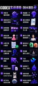 Codex智能体实战全能课|0基础从搭建技能到自动化落地,视频剪辑-办公-知识库-数字人全场景变现教程-稀缺资源库