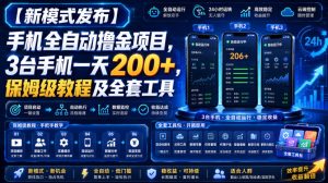 【新模式发布】手机全自动撸金项目，3台手机一天200+，保姆级教程及全套工具【揭秘】-稀缺资源库