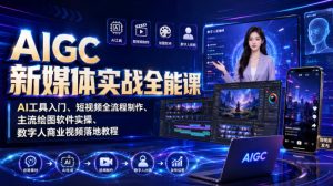 AIGC新媒体实战全能课｜AI工具入门、短视频全流程制作、主流绘图软件实操、数字人商业视频落地教程-稀缺资源库