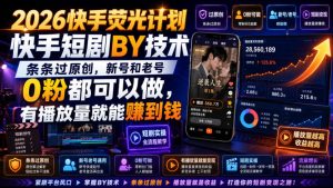2026快手荧光计划，快手短剧搬运技术，条条过原创，新号和老号0粉都可以做，有播放量就能賺到钱-稀缺资源库