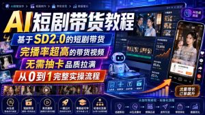 AI短剧带货教程,基于SD2.0的短剧带货,完播率超高的带货视频,无需抽卡品质拉满,从0到1完整实操流程-稀缺资源库