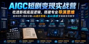 AIGC短剧变现实战营|吃透影视底层逻辑,搭建专业导演思维,剧本创作+视听分镜+AI成片剪辑+去AI质感全链路变现教学-稀缺资源库