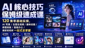 AI核心技巧保姆级速成课|120集零基础实操,AI写真/生图生视频/趣味动画/修图排版/智能办公/爆款短视频一站式全掌握(更新)-稀缺资源库