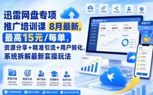 迅雷网盘专项推广培训课8月最新,最高15米/每单,资源分享+精准引流+用户转化,系统拆解最新实操玩法(持续更新)-稀缺资源库