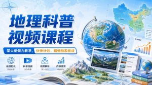 地理科普视频课程，某大佬倾力教学，伙伴计划、精选独家收益-稀缺资源库
