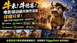 牛来!牛德赛!电影级动画片制作流程详细分享!电影工作室Higgsfield一站式创作平台,完整创作流程-稀缺资源库