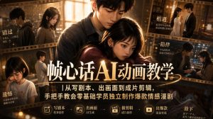 帧心话AI动画教学|从写剧本、出画面到成片剪辑,手把手教会零基础学员独立制作爆款情感漫剧-稀缺资源库