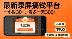 零撸手机项目录屏搞钱平台,一小时30+,号多一天300+,不黑号,不风控,无需提现直接到账【揭秘】-稀缺资源库