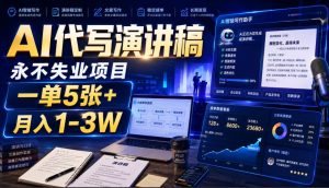 AI代写演讲稿,永不失业项目,一单5张+,月入1-3W【揭秘】-稀缺资源库
