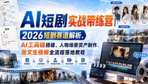 AI短剧实战带练营|2026短剧赛道解析、AI工具链搭建、人物场景资产制作、图文生视频全流程落地教程-稀缺资源库