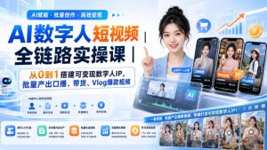 AI数字人短视频全链路实操课|从0到1搭建可变现数字人IP,批量产出口播、带货、Vlog爆款视频-稀缺资源库