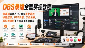 OBS录播全套实操教程|零基础软件入门、精细参数调试、绿幕抠像、手机投屏、虚拟摄像机多平台直播落地课程-稀缺资源库