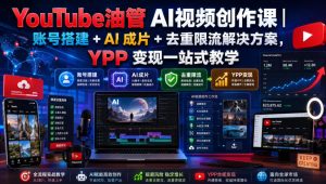 YouTube油管AI视频创作课｜账号搭建+AI成片+去重限流解决方案，YPP变现一站式教学-稀缺资源库