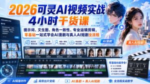 2026可灵AI视频实战4小时干货课｜提示词、文生图、角色一致性、专业运镜剪辑，零基础一站式学会AI漫剧与真人AI短剧全流程-稀缺资源库