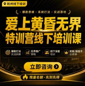 爱上黄昏无界特训营AI推广实战7月27-30杭州线下课,AI落地淘宝最完整的课程,学天猫淘宝的老板必看-稀缺资源库