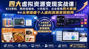 四大虚拟资源变现实战课|K12学科、网创自媒体、小吃配方、企业管理四大赛道,带你从零搭建个人虚拟资源变现矩阵-稀缺资源库
