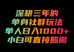 深耕三年的单身社群玩法,单人日入1000+,小白可直接照搬!【揭秘】-稀缺资源库