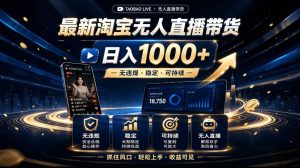2026最新淘宝无人直播带货，日入1k+，无违规·稳定·可持续，抓住风口，轻松上手，收益可见【揭秘】-稀缺资源库