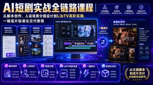 AI短剧实战全链路课程｜从脚本创作、人设场景分镜设计到LibTV高阶实操、一键成片标准化交付教程-稀缺资源库