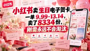 小红书卖生日电子贺卡，一单9.99-13.14，卖了8334份，刚需永远不会淘汰-稀缺资源库