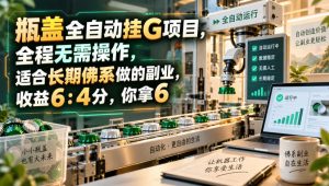 瓶盖全自动挂G项目,全程无需操作,适合长期佛系做的副业,收益6:4分,你拿6【揭秘】-稀缺资源库