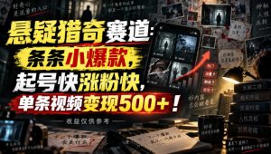 悬疑猎奇赛道：条条小爆款，起号快涨粉快，单条视频变现500+！收益仅供参考-稀缺资源库