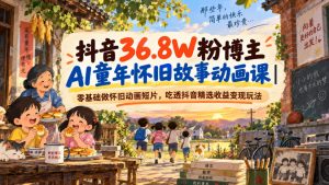 抖音36.8W粉博主AI童年怀旧故事动画课|零基础做怀旧动画短片,吃透抖音精选收益变现玩法-稀缺资源库