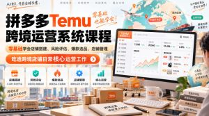 Temu跨境拼多多运营系统课程,零基础学会店铺搭建、风险评估、爆款选品、店铺管理,吃透跨境店铺日常核心运营工作-稀缺资源库