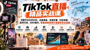 TikTok直播精品实战课,详解平台生态红利、设备筹备、流量权重、对标拆解、起号打标、GMV提升,零基础精通海外直播带货全链路-稀缺资源库