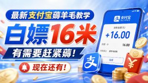 最新支付宝薅羊毛教学，白嫖16米，有需要赶紧薅，现在还有！-稀缺资源库