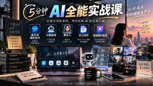 5分钟AI全能实战课|提示词高阶技巧+AI智能体+数字人+办公创作+短视频IP变现全教程-稀缺资源库