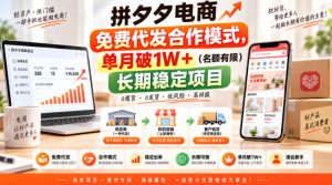 拼夕夕电商免费代发合作模式,单月破1W+(名额有限)长期稳定项目【揭秘】-稀缺资源库