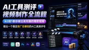 AI工具测评视频制作全流程，从0到1教你做出高完播的爆款视频，做出一个稳定接广告賺钱的AI工具测评号-稀缺资源库