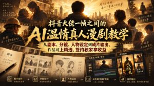 抖音大佬一帧之间的AI温情真人漫剧教学,从剧本、分镜、人物设定到成片输出,作品可上精选、签约独家拿收益-稀缺资源库