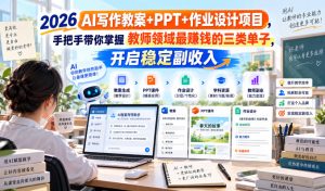 2026 AI写作教案+PPT+作业设计项目,手把手带你掌握教师领域最賺钱的三类单子,开启稳定副收入-稀缺资源库