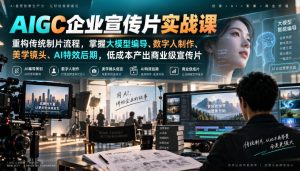 AIGC企业宣传片实战课,重构传统制片流程,掌握大模型编导、数字人制作、美学镜头、AI特效后期,低成本产出商业级宣传片-稀缺资源库