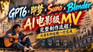GPT6×即梦×Suno×Blender｜AI电影级MV完整制作流程！从音乐到运镜一次完成！-稀缺资源库