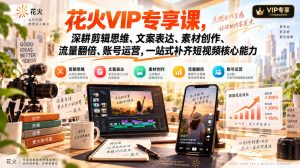 花火VIP专享课，深耕剪辑思维、文案表达、素材创作、流量翻倍、账号运营，一站式补齐短视频核心能力-稀缺资源库